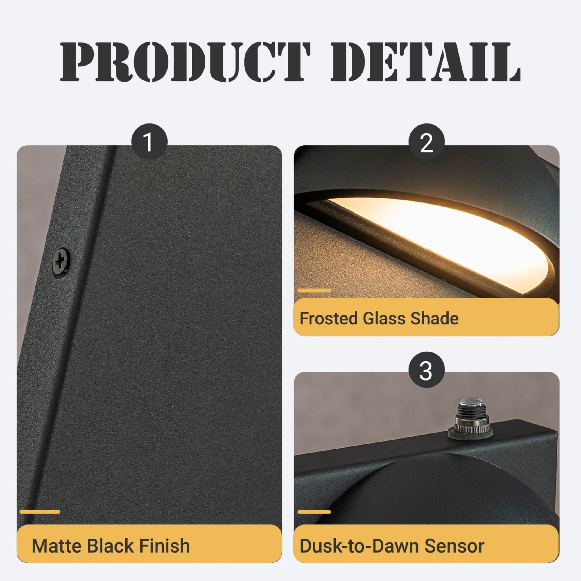 1 Light H11 in. Modern Outdoor Integrated LED Wall Light with Dusk-to-Dawn Sensor Minimalist Lines Black Exterior Sconce with Frosted Glass for Entryway Porch