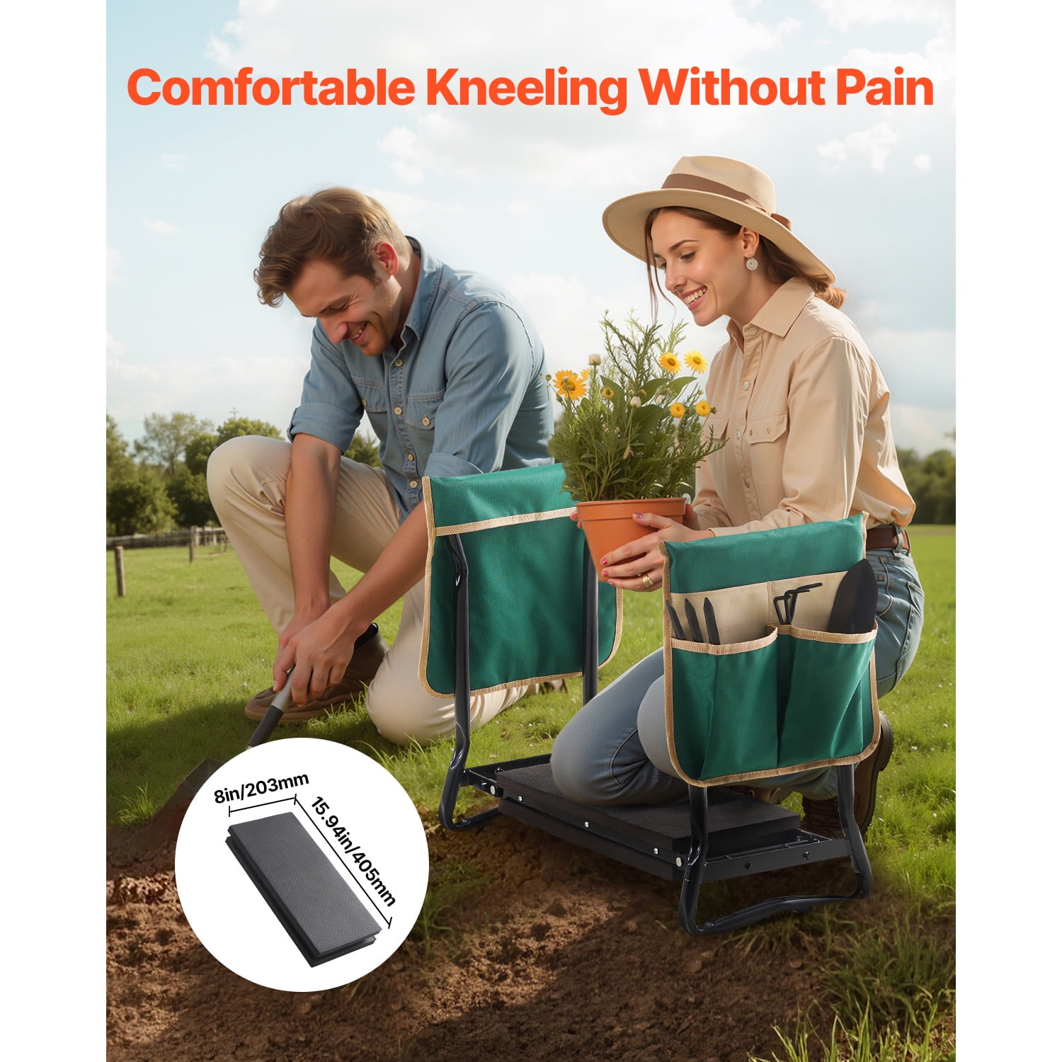 KFFKFF Outdoor Kneeler and Chair, 8-inch Broad Cushion, Robust Outdoor Kneeling Bench, Collapsible Yard Chair with Dual Equipment Pouches, Alleviate Knee & Spinal Discomfort, Handy Yard Seat