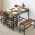 thumbnail image 1 of 3-Piece Dining Table Set for 4, Dining Table with 2 Benches, Kitchen Table and Chairs Set with 2 Storage Shelves, Wine Rack and Glass Holder for Small Space Kitchen Restaurant Bar, 1 of 7