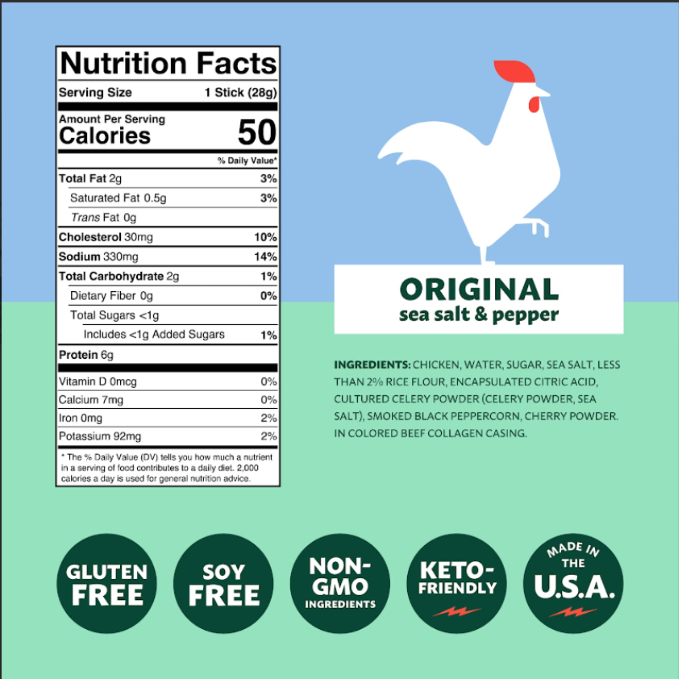 Mighty Spark Original Sea Salt & Pepper Chicken Snack Sticks, 8 oz, 8 Count Bag