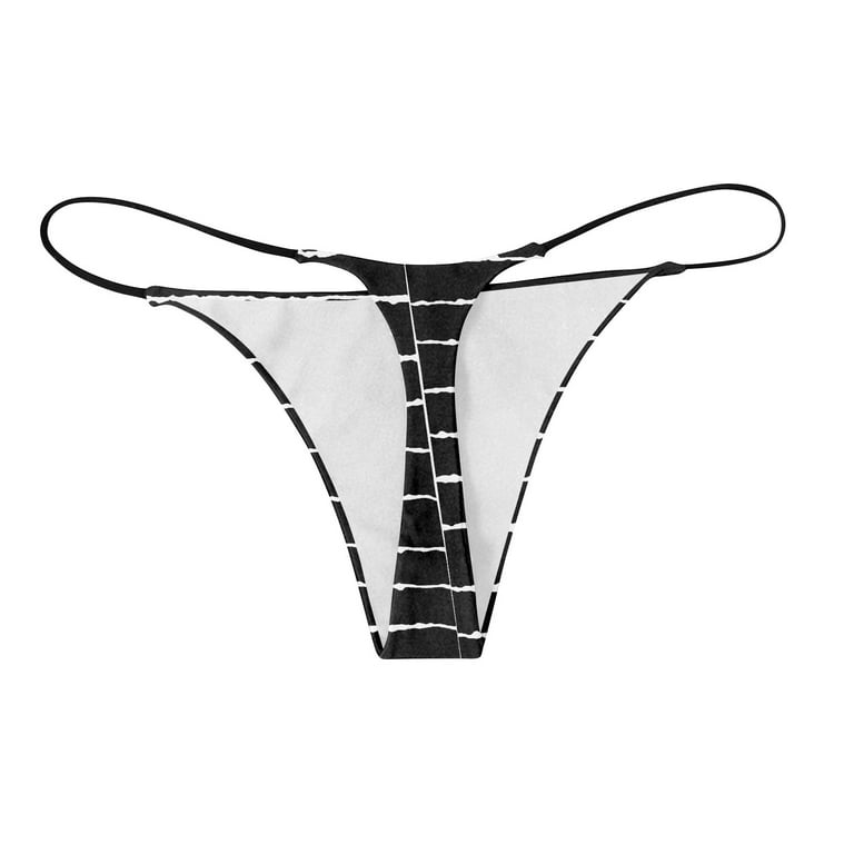 Sksloeg G-String Thongs High Cut Seamless Bikini Panties, Women Panties  Stripe Printed Thongs Lightweight G-String T-Back Underwear Bottom,Black XL