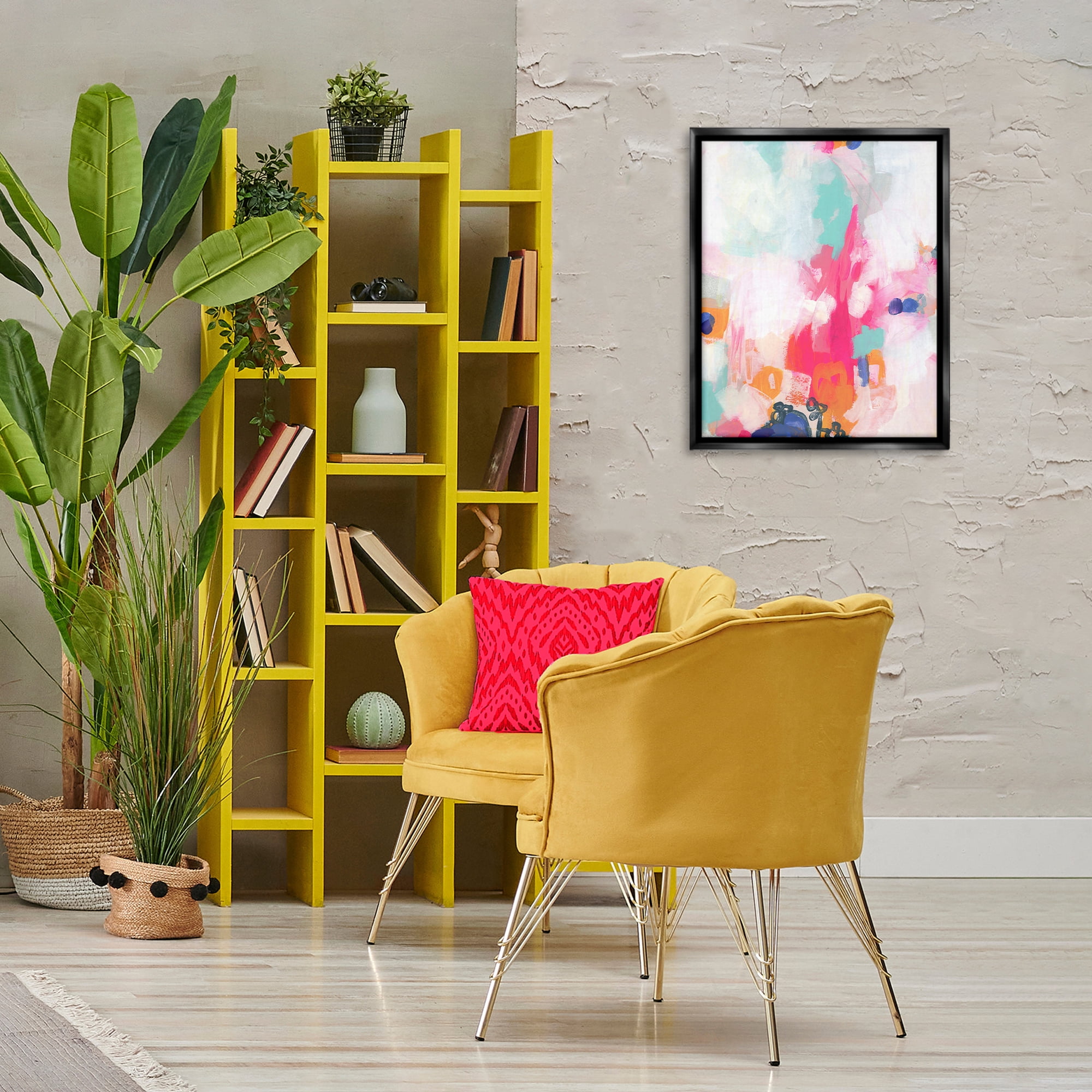 Stupell Industries Pink & Pastel Abstract Abstract Painting Black Floater Framed Canvas Art Print Wall Art, 17 x 21