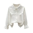 thumbnail image 2 of NAISIBABY Girls Long Sleeve Shirt, Buttons Cotton Floral Ruffles Cute Elegant Formal Tops White 11T, 2 of 3