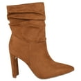 thumbnail image 2 of Delicious Women Mid-Calf Short Slouch Boots High Heels Side Zipper Booties Pointed Toe Public-S Hazel Tan Brown Suede 8, 2 of 3