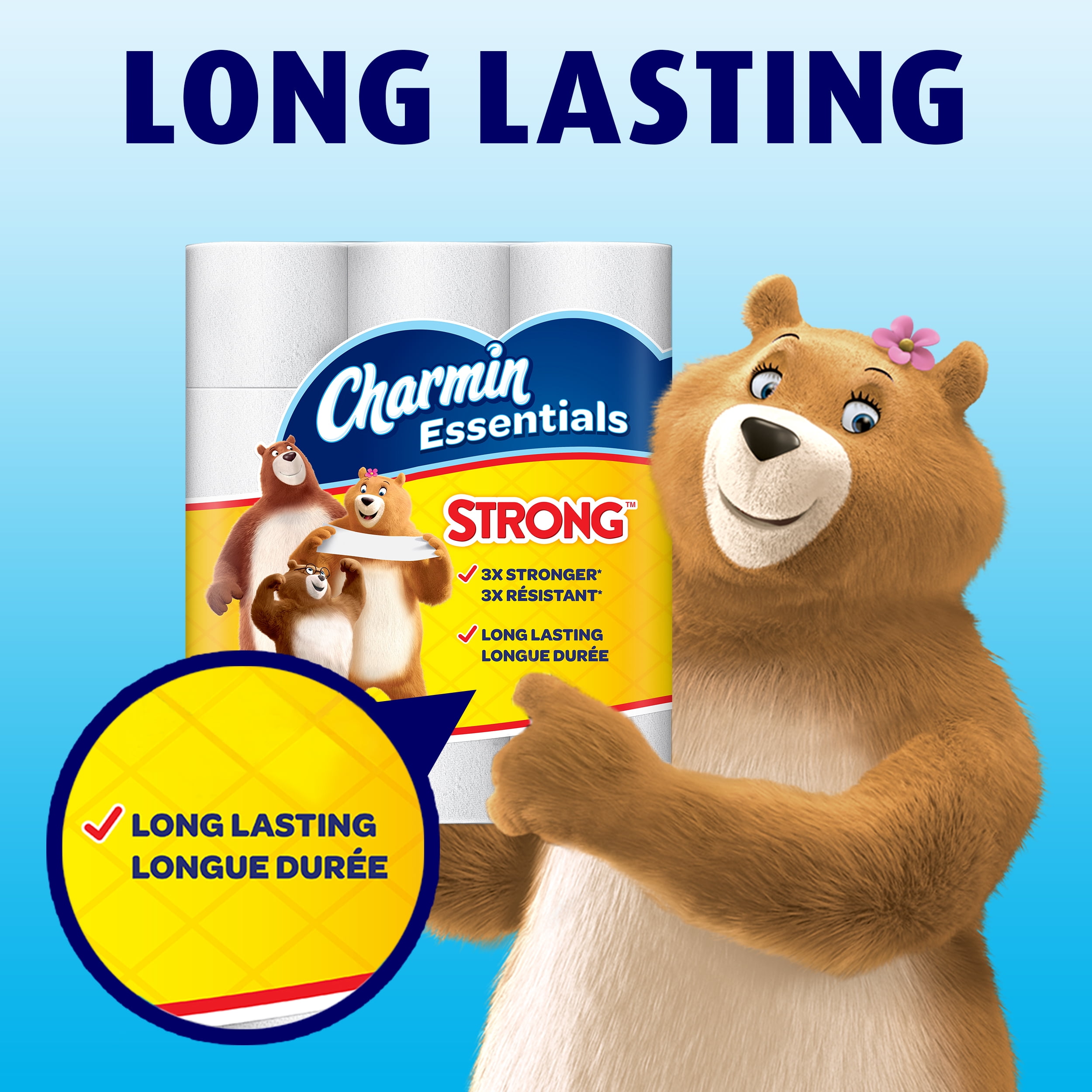 Charmin Essentials Toilet Paper, Strong, 12 Mega Rolls