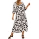thumbnail image 1 of INSPIRE CHIC Vestidos de Verano para Mujeres con Flores, Cuello Cuadrado, Manga Corta, Corte A, Vestido Largo con Fruncido, M Beige Negro, 1 of 6