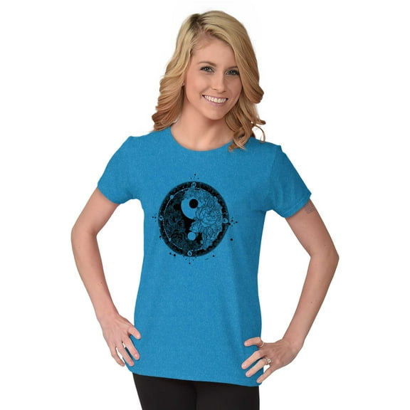 Floral Yin Yang Symbolic Spiritual Womens Slim Fit Graphic Tee Brisco Brands S