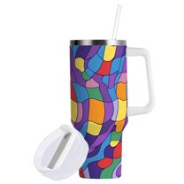 Yayeee 40oz Double-Wall Insulated Stainless Steel Tumbler with Handle Bottle, Yellow Wavy Plaid