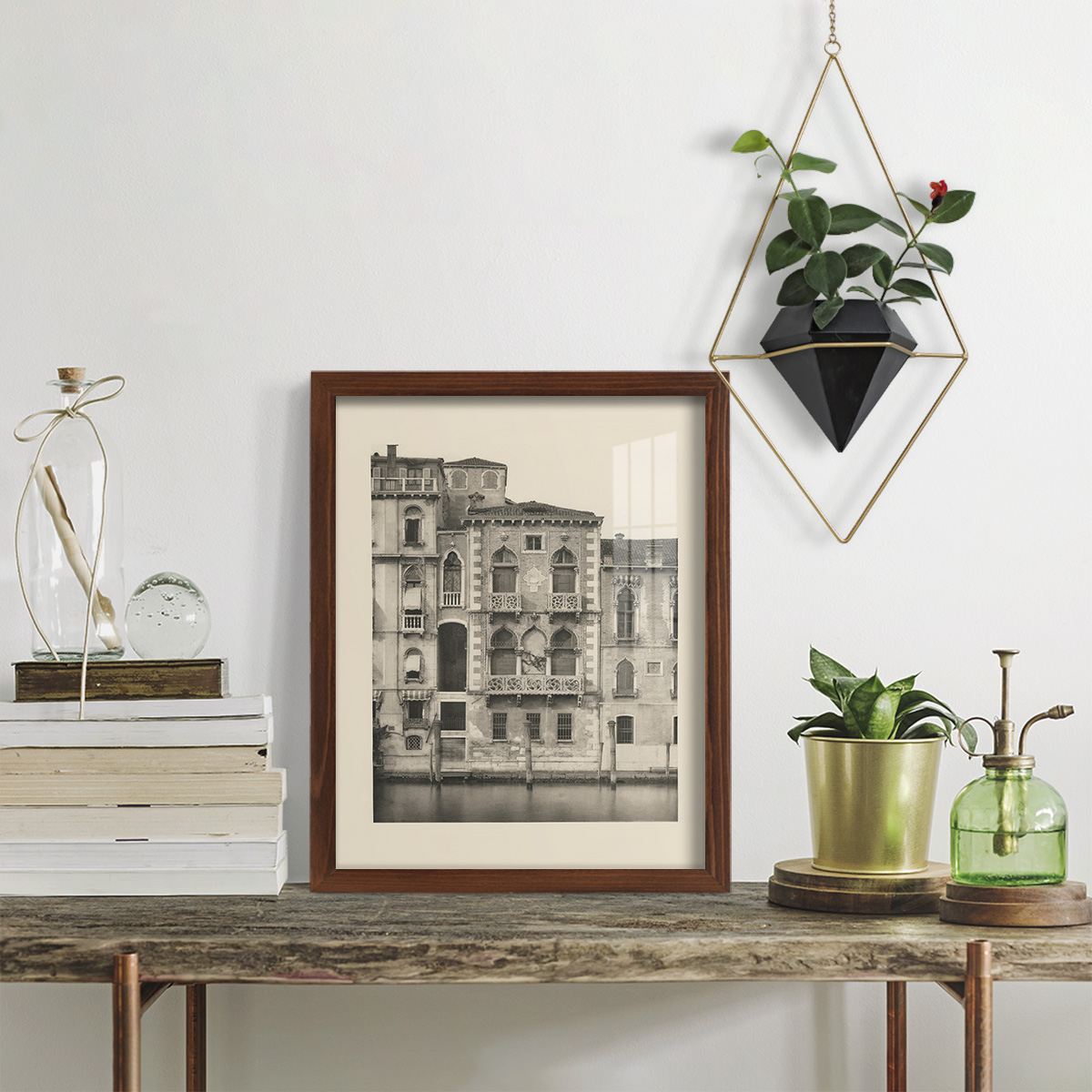 Vintage Views of Venice III - Framed Print w/glass - Chestnut