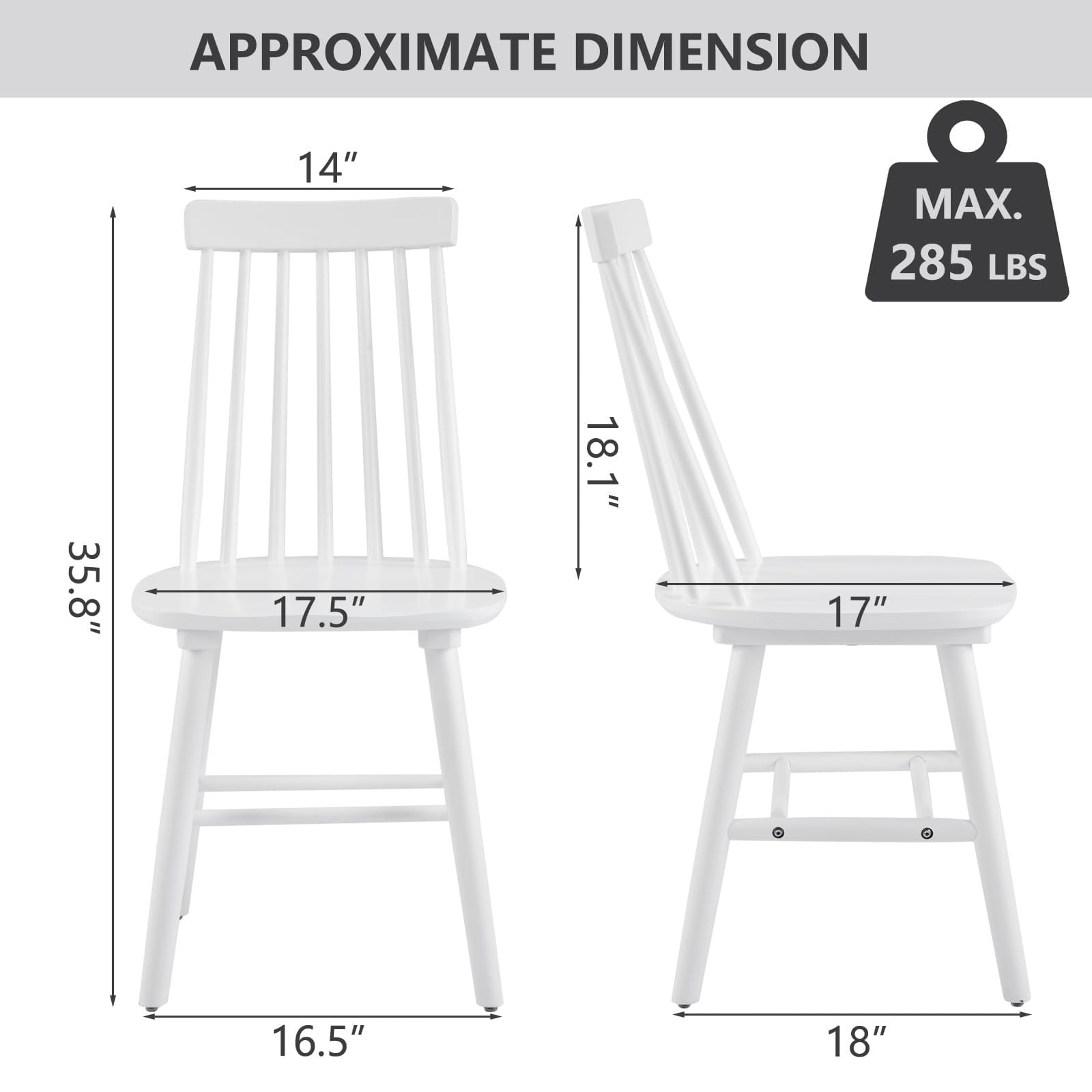 Farmhouse Dining Chairs Set of 2, Mid Century Modern Spindle Back Wooden Dining Room Chairs for Kitchen & Living Room, White
