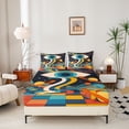 thumbnail image 3 of 80S 90S Retro Bed Sheets Set Full Size, Abstract Geometry Fashion Style Sheets For Kids Teens Adult Bedroom Decor, Modern Geometric Stripes Sheet Set Bohemian Exotic Solar System Flat Fitted Sheet, 3 of 6