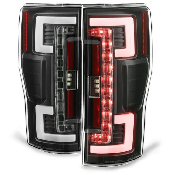 AKKON - Fits 2017-2019 Ford F250 F350 SuperDuty Full LED [Tube Bar] Black Tail Lights Brake Lamp Pair Left Right 17 18 19
