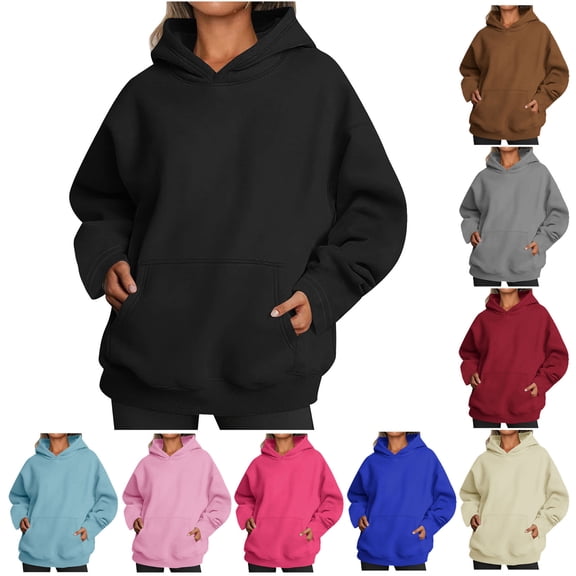 Women's Oversized Fleece Hoodie Sweatshirt Pullover Long Sleeve Sweater with Pocket Casual Loungewear Streetwear Fall Winter Travel Outfits Fashion Essential Gift for Women