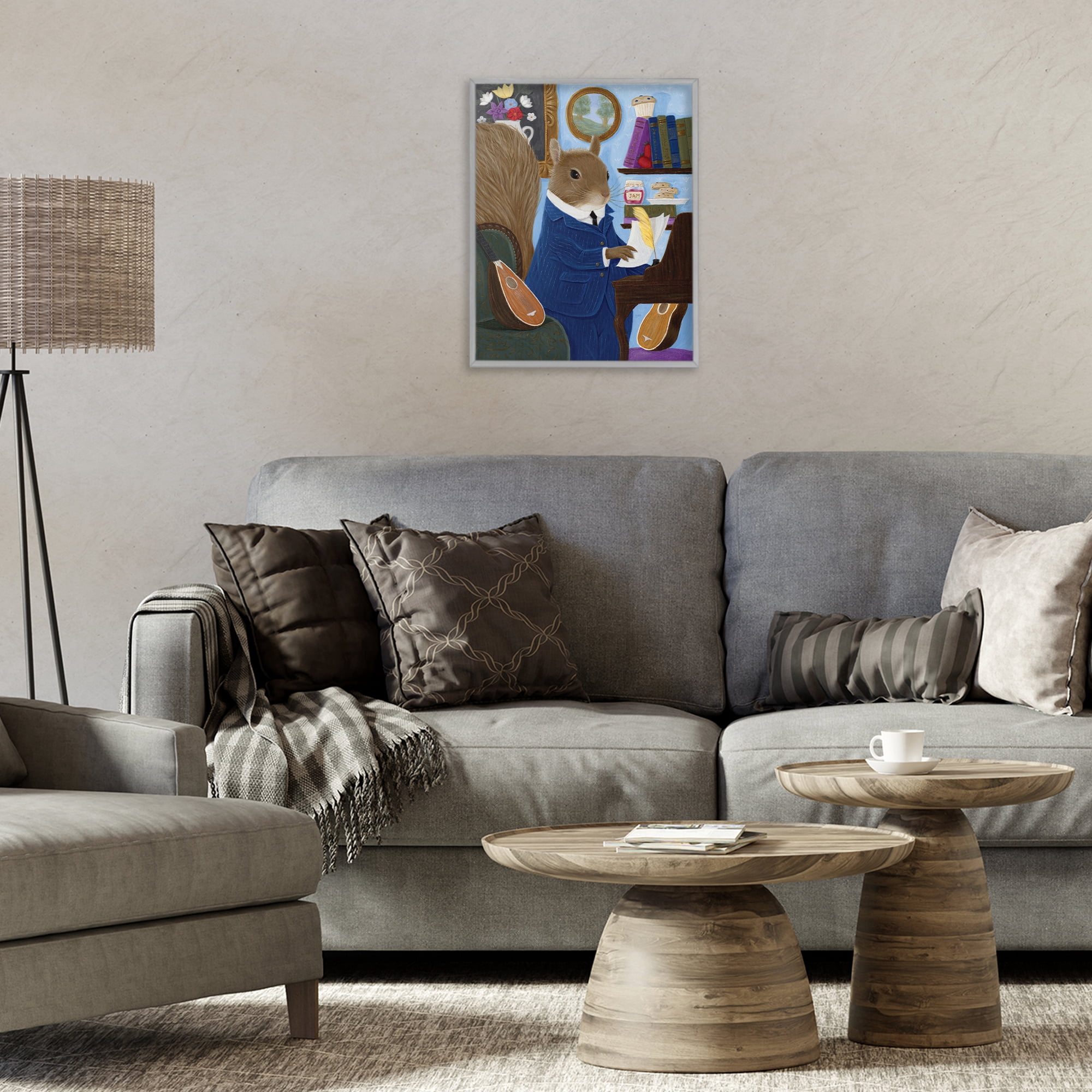 Stupell Industries Gentleman Squirrel Composing Gray Framed Giclee Art, design by Gina Matarazzo