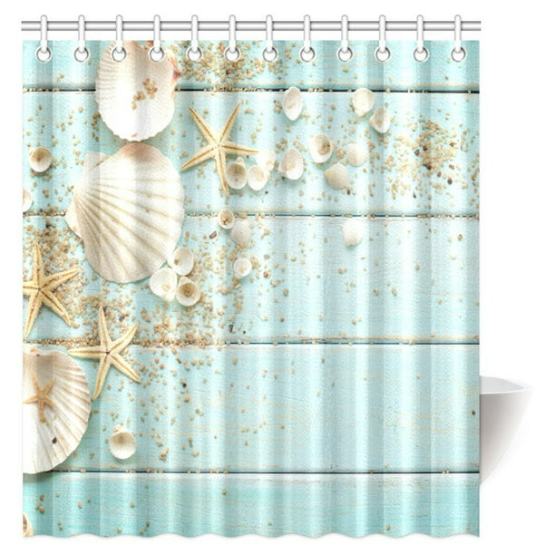 Mypop Seass Decor Shower Curtain, Beach Themed Shower Curtain Hooks