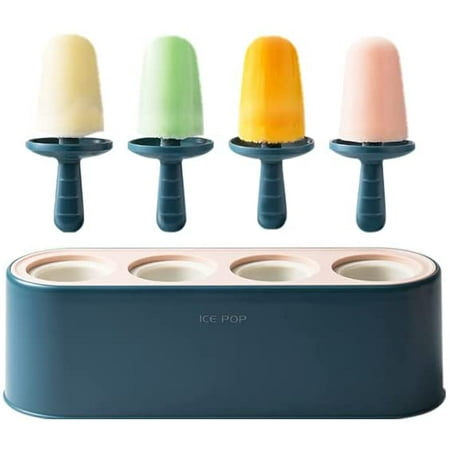 

Popsicle Mold with 4 Pops Silicone Ice Cream Molds Reusable Ice Pop Makers Easy Release Popsicle Tray for DIY Ice Cream Homemade Ice Pop (Dark Blue)