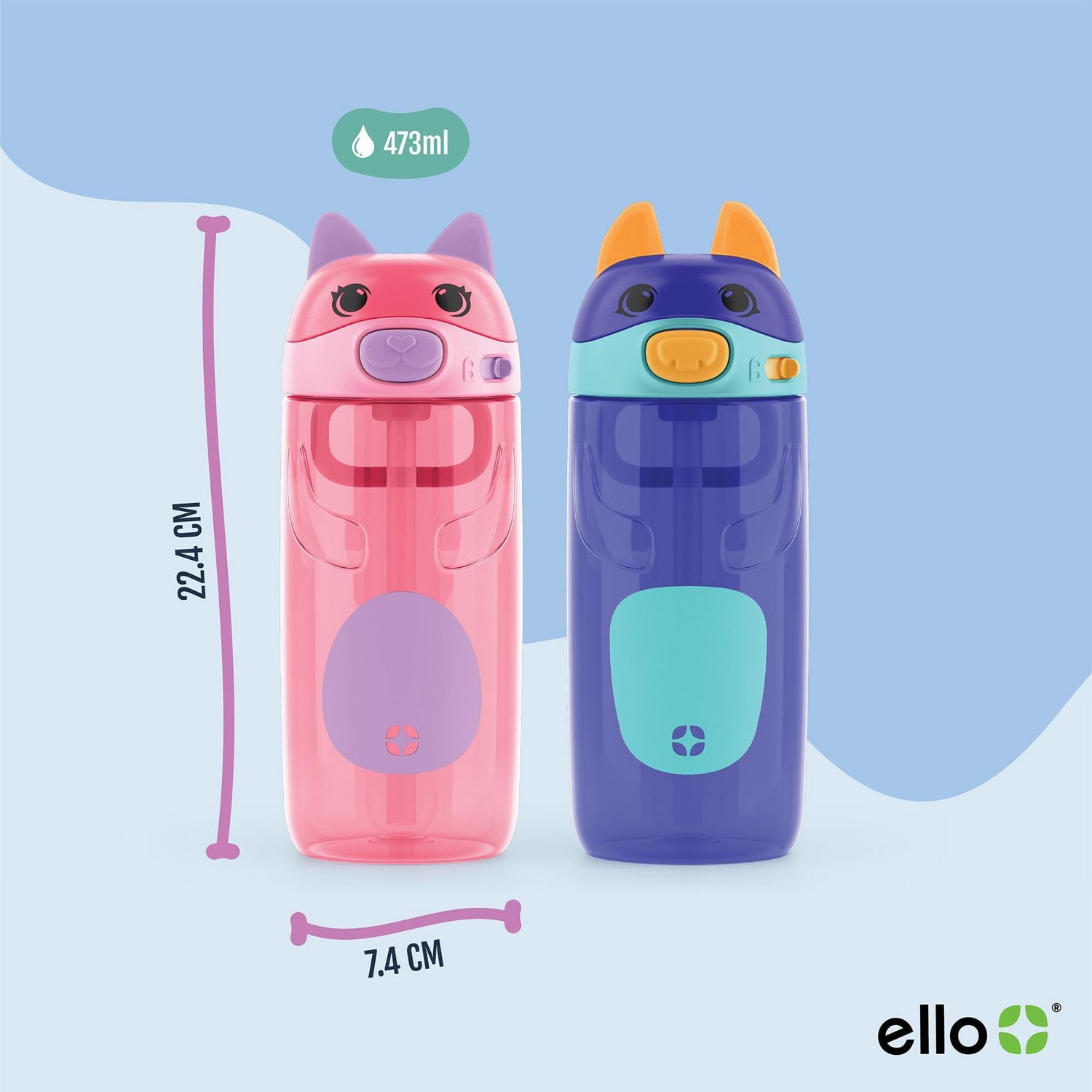 Ello Ellies 16oz Plastic Water Bottle, <ul><li>16oz Capacity </li><li>Easy-to-use flip lid</li><li>All parts BPA free</li></ul>