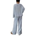thumbnail image 4 of Domzest Womens 2 Piece Sets Crew Neck Long Sleeve Striped Blouse Matching Elastic High WaistWide Leg Pants Casual Spring Fall Outfits Blue XL, 4 of 6