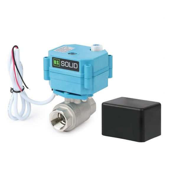 U.S. Solid Motorized Ball Valve - IP67 1/2inch Stainless Steel Ball Valve with Waterproof Cover, Full Port, 9-24V and 2 Wire Auto Return