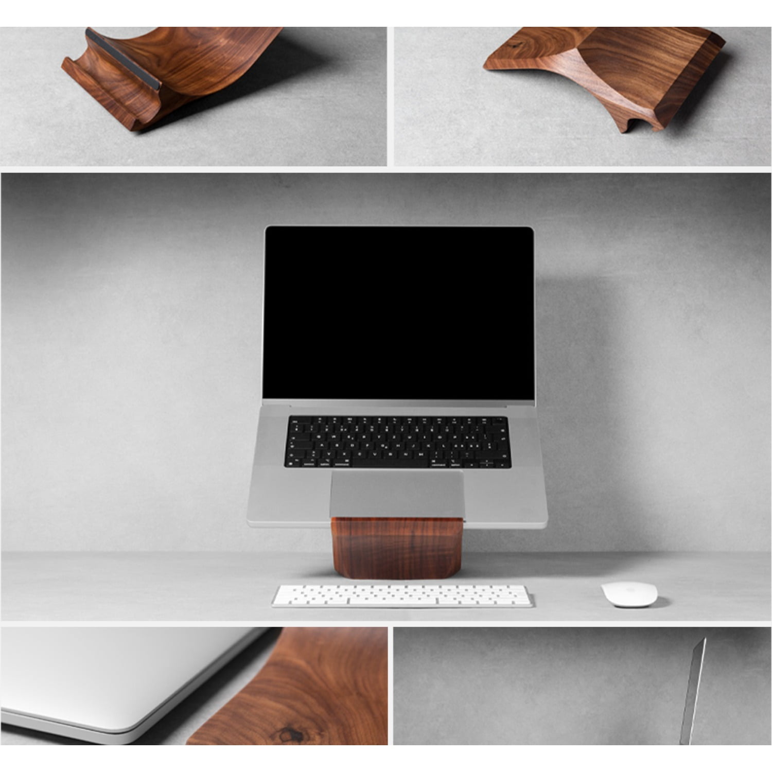 Minimalist Wood Laptop Stand, M5Pro Ergonomic Notebook Riser for Desk, Height Adjustable Computer Holder