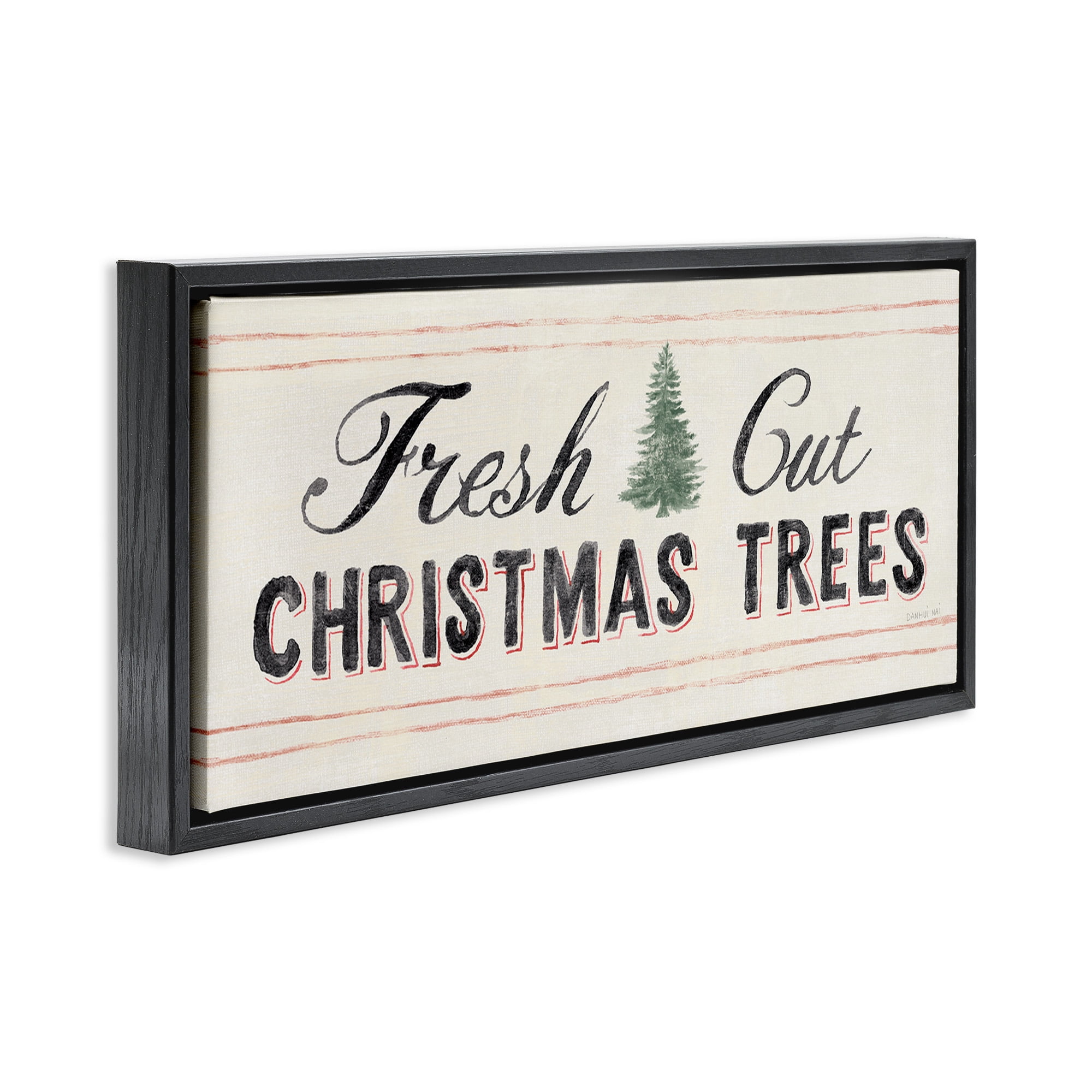 Stupell Industries Fresh Cut Christmas Trees Vintage Holiday Painting Black Floater Framed Canvas Art Print Wall Art, 31 x 14