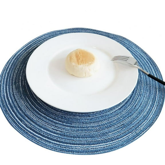 14 Inch Round Braided Placemats, Heat-Resistant Stain Resistant Anti-Skid, Round Table Mats Washable Polyproplene Table Mats Placemats for Dining Tables (Set of 4,Blue )