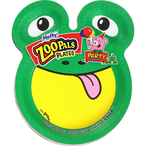 Hefty 7.75 in Paper Green Zoo Pals Party Plates with Dipping Compartments, 20 Pieces
