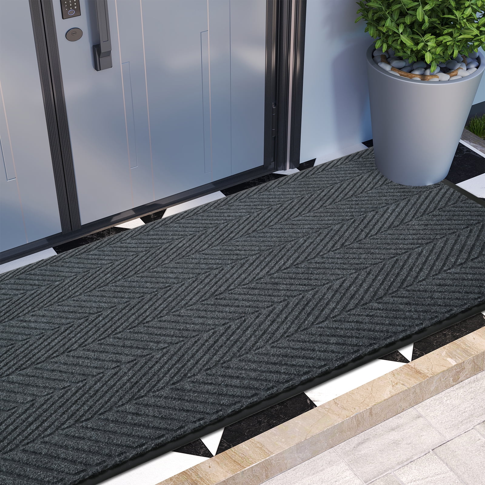 OVYEOFR 3ft x 6ft Commercial Front Door Mat, Non Slip Entrance Doormat Indoor Outdoor, Commercial Mat for Home Office Hotel, Grey