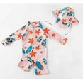 thumbnail image 4 of Styles I Love Little Girls Floral Print One-Piece Rash Guard Swimsuit with Sun Hat 2pcs Set Pink Bathing Suit Beach Swimwear, 4 of 6
