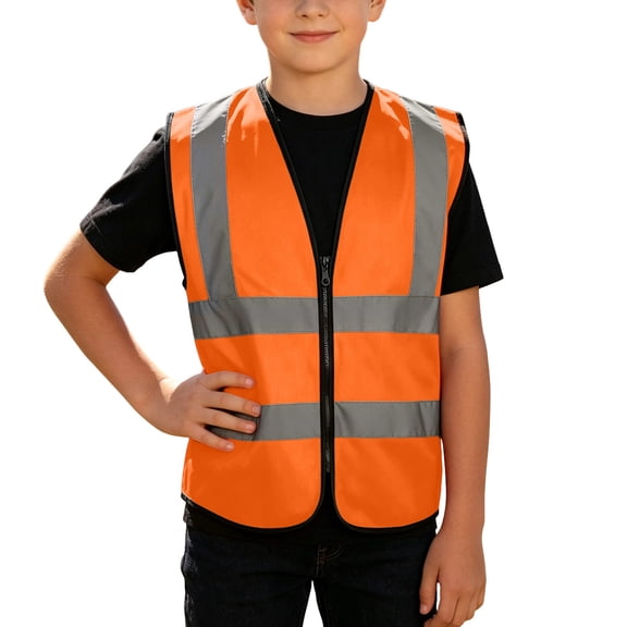 ATORRE Boys Girls Reflective Vest 2026 Stylish Lightweight Kids Zipper Safety High Visibility Vest for Outdoor Cycling Skiing Walking Orange 12-13 Years