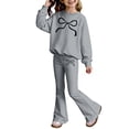 thumbnail image 3 of WOYY Girls Outfits Bow Print Crew Neck Sweatshirt Flared Pants Tracksuit Children's Clothes Sets, Sizes 3-10, 3 of 3