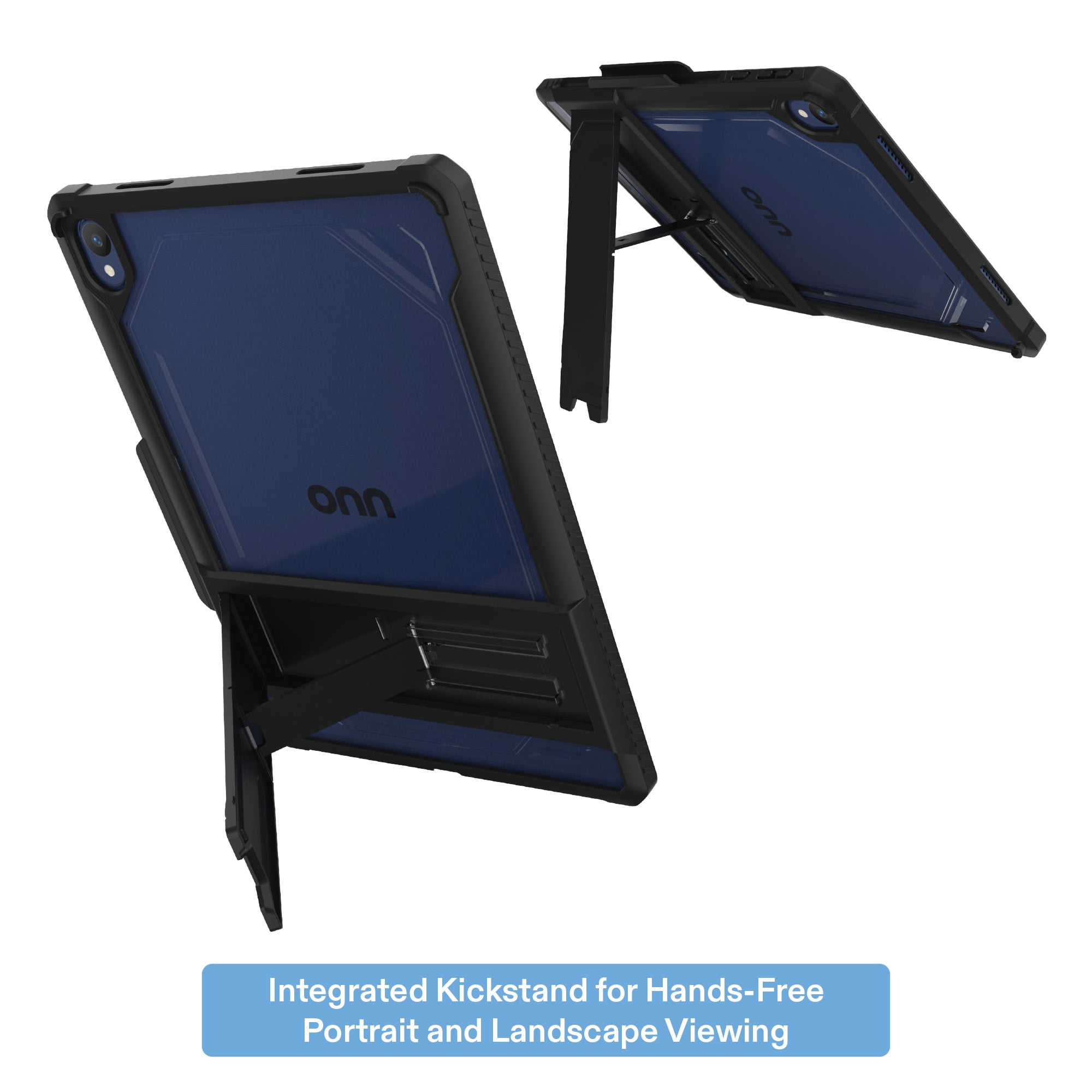 onn Slim Rugged Tablet Case with Kickstand for onn 11" Tablet (2026 Model) - Black/Clear