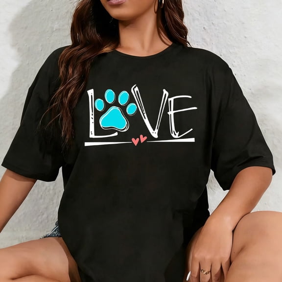 100% Cotton Unisex Dog Lover Shirts for Women Cute Paw Love Heart Print T-Shirt Dog Mom Short Sleeve Tee Tops