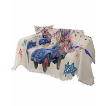 4th of July Truck Sofa Couch Covers for Dog,Washable Sectional Couch Slipcovers for Loveseat with Tassels,Patriotic Memorial Floral Star Flag Non Slip Sofa Throw Cover Blanket Large 71''x102''