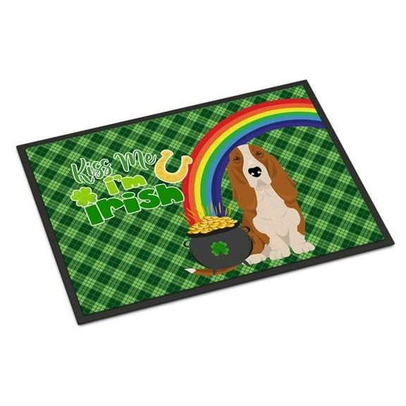 Red and White Tricolor Basset Hound St. Patrick's Day Indoor or Outdoor Mat 24x36 36 in x 24 in