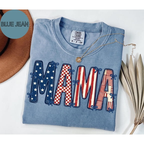 Patriotic Mama Shirt 4th of July Mama Tee USA Flag Mama Shirt Red White Blue Mom Shirt, Unisex Cotton T-Shirt, Size S-3XL