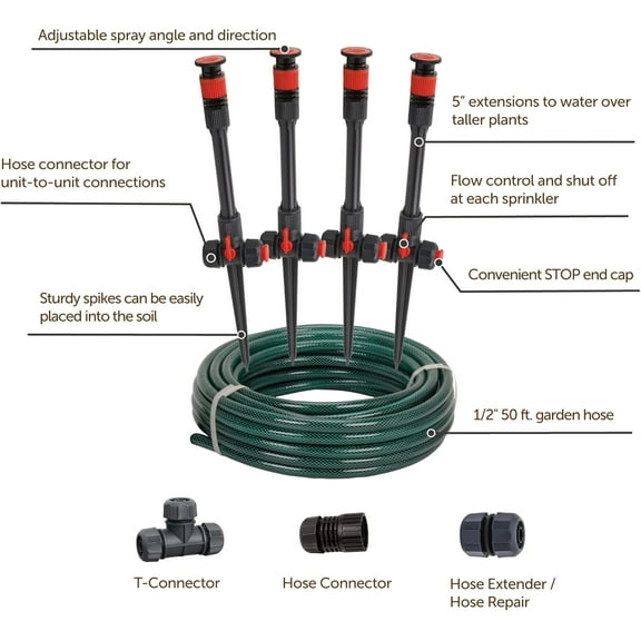98063 Multi-Adjustable Flex Design Above Ground Irrigation Garden Sprinkler System, Sprinkler & Hose, DIY Plant Watering Set