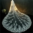 thumbnail image 4 of Elegant Long Wedding Bridal Veil with Appliqué Edge - 1-Tier Tulle Cathedral Veil with Secure Comb, 4 of 5