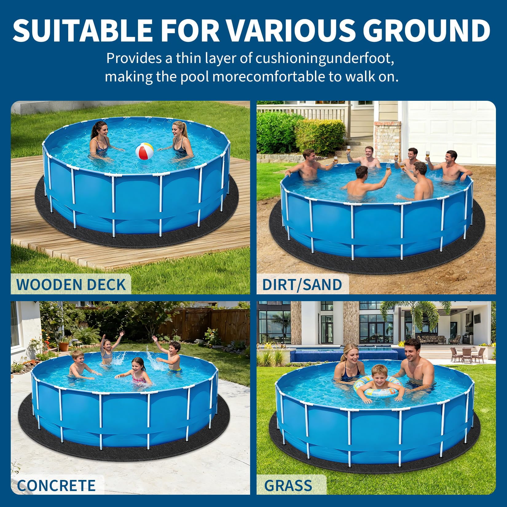 30ft Non-Woven Pool Liner Pad, Heavy Duty Geotextile Fabric for Above Ground Pools, Puncture & Weed Barrier, Eco-Friendly, Multiple Sizes for Round