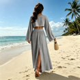 thumbnail image 5 of Womens Matching Sets Summer 2 Piece Beach Vacation Outfits Long Sleeve Crop Top High Slit Maxi Skirt Set Resort Wear, 5 of 6