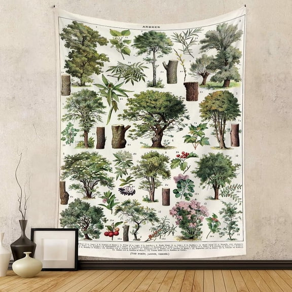 Vintage Trees of Life Tapestry Plants Leaves and Flower Tapestry Wall Hanging Vertical Nature Identification Reference Tapestries for Home Bedroom Retro Style Aesthetic Wall Art Decor (P, 27" x 39")