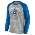 thumbnail image 2 of Men's Darius Rucker Collection by Fanatics  Heather Gray Milwaukee Brewers Raw Edge Raglan Long Sleeve Baseball T-Shirt, 2 of 4