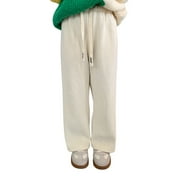 KaLI_store Girl Pants Girl's Vintage High Waisted Straight Leg Jeans Regular Fit Denim Pants,Beige