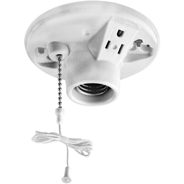 Leviton 9726 C One Piece Glazed Porcelain Box Mount Incandescent Lampholder Pull Chain Top Wired White Com Leviton 9726 C One Piece Glazed, Porcelain Light Fixture With Pull Chain