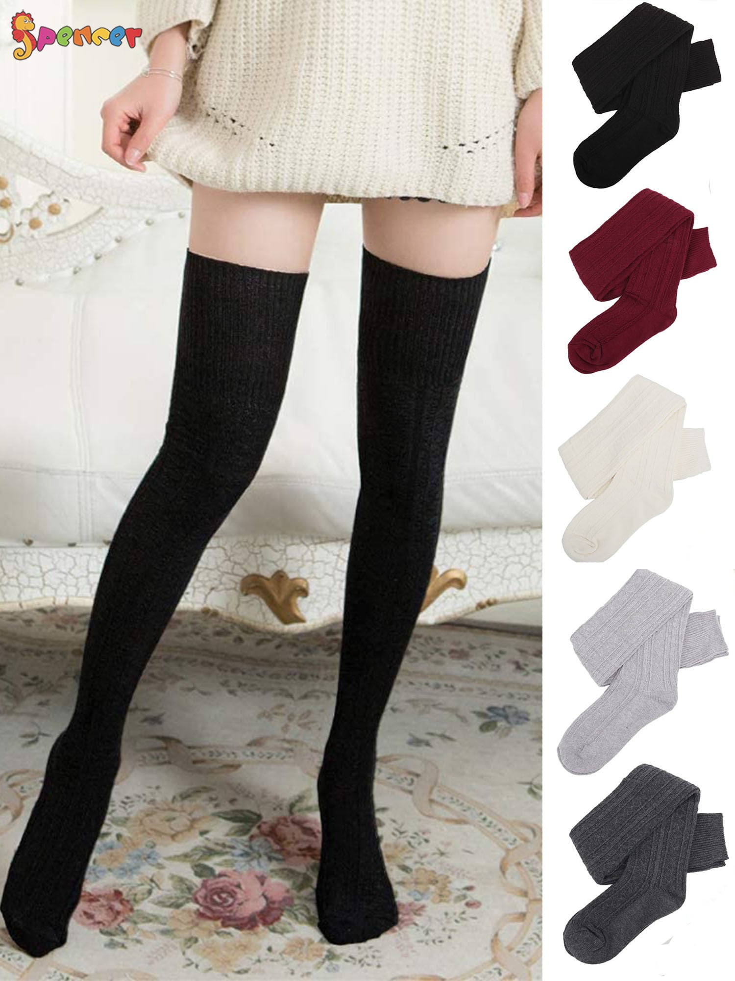 Womens Over The Knee Thigh High Thick Ribbed Knit Long Plain Wool Socks Pantyhose Multiple Colours