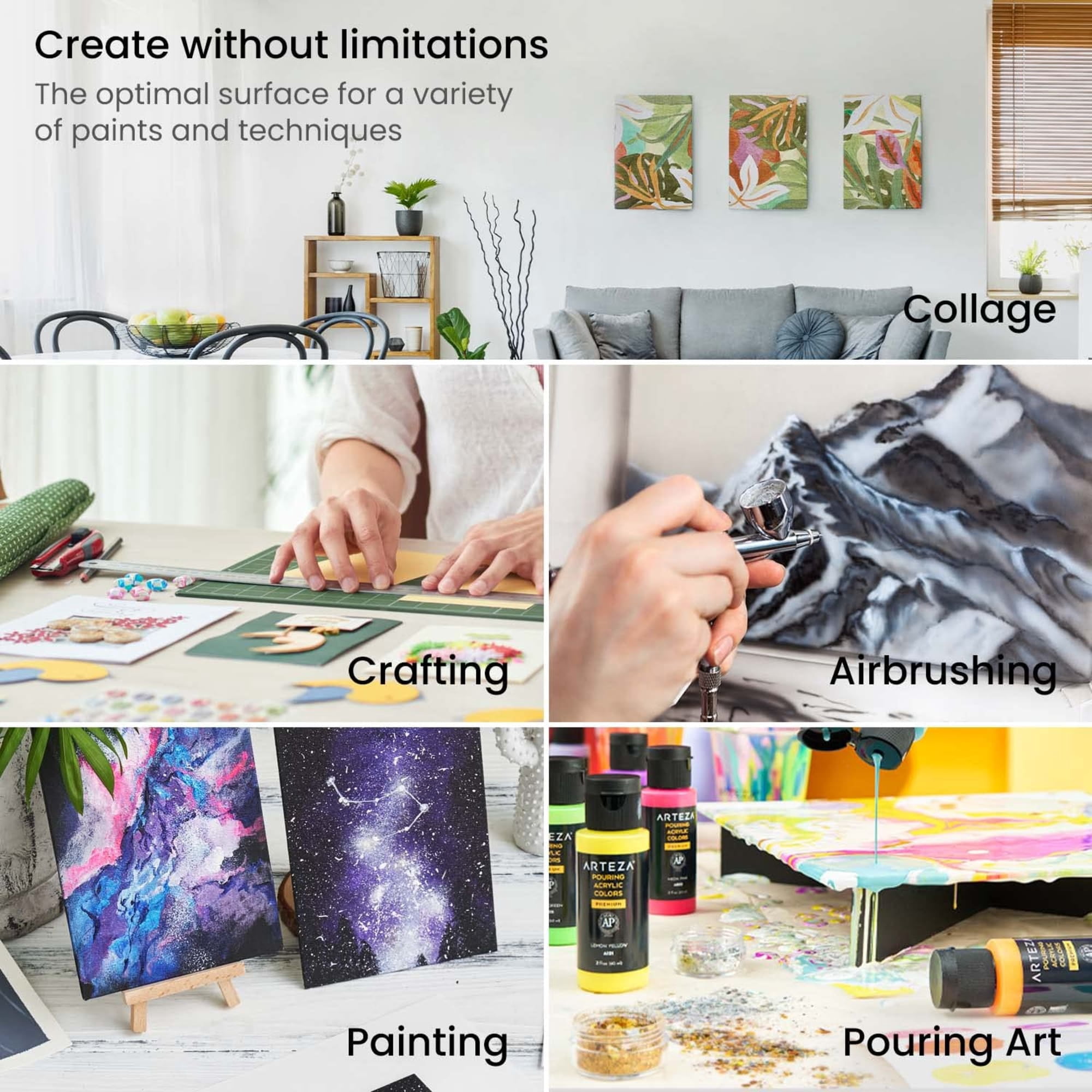 Arteza 11" x 14" Canvas Panel, Set of 14, White Cotton