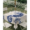 thumbnail image 3 of Square Outdoor Tablecloth with Umbrella Hole Blue Seahorse Coastal Outside Table Cloth Waterproof Patio Table Cover Starfish Summer Beach Vintage Zipper Tablecloths for Picnic Camping 54x54 Inch, 3 of 8