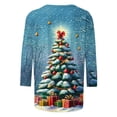 thumbnail image 4 of Feancey 3/4 Sleeve Tshirt for Women Plus Size Trendy Christmas Tree Print Tunic Tops Loose Fit Casual Round Neck Blouse Holiday Tee Shirts Blue 3XL, 4 of 5
