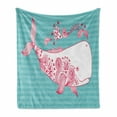 thumbnail image 1 of Whale Soft Flannel Fleece Throw Blanket, Big Fish Swimming and Floral Marine Animal Mammal Creature Themed Design, Cozy Plush for Indoor and Outdoor Use, 50" x 70", Teal Pink White, by Ambesonne, 1 of 6