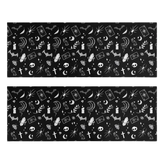 Kitchen Rugs Sets Of 2,Black Gothic Skull Spider Pattern Anti Fatigue Kitchen Mat Rugs Non Slip Washable,Decorative Kitchen Floor Mats for Kitchen,Sink,Laundry,17"X47"
